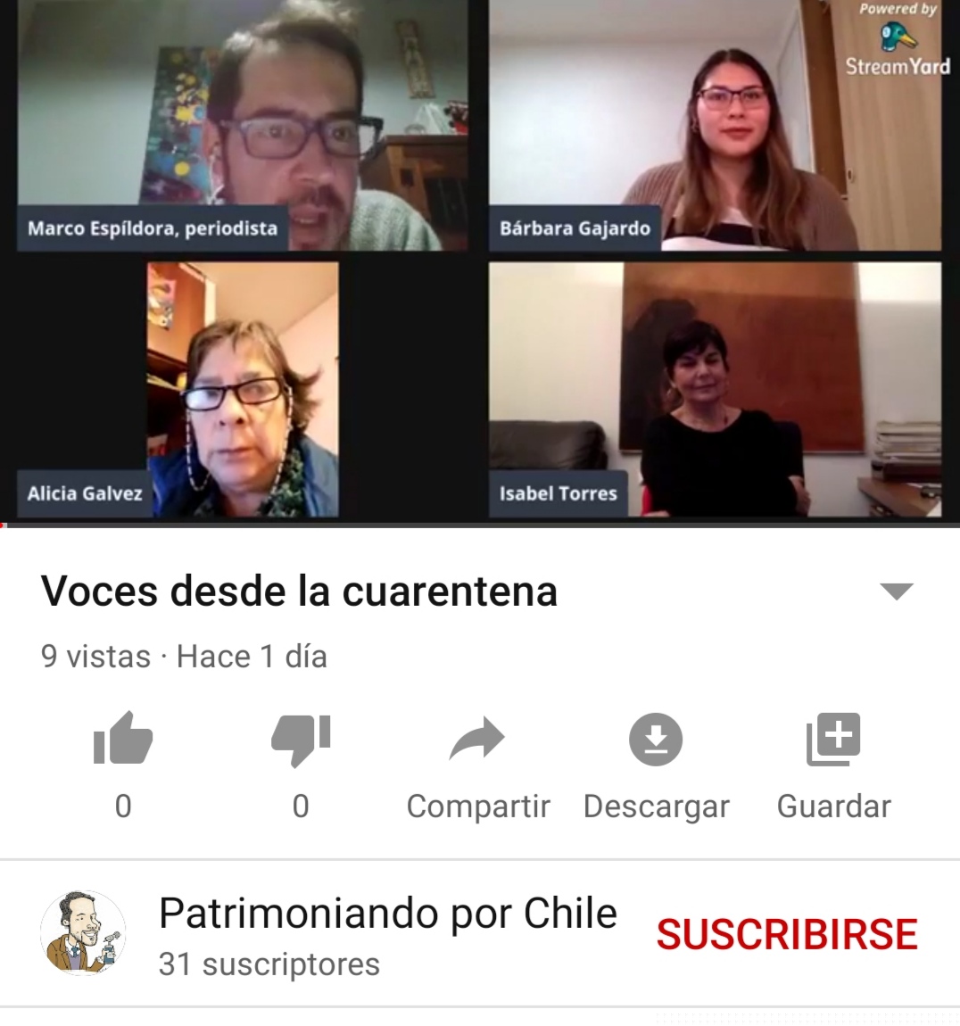 Conversatorio "Voces desde la cuarentena" en Youtube.